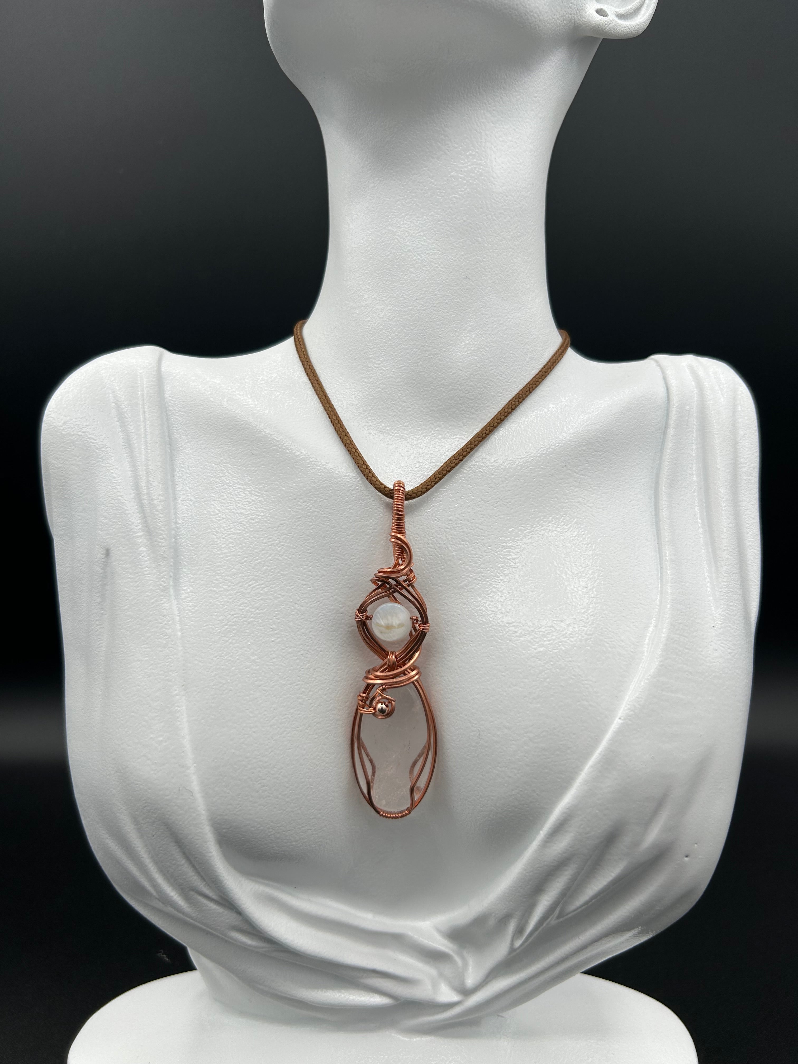 Clear Quartz and Mother of Pearl in Copper